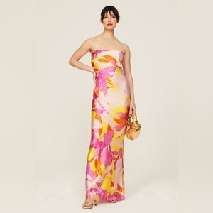 Retrofête Keaton Silk Strapless Bodycon Maxi Dress Botanical‎ Floral Women Small